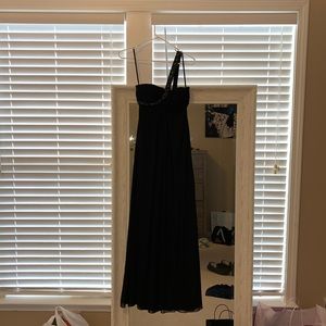 One shoulder black prom dress with beading